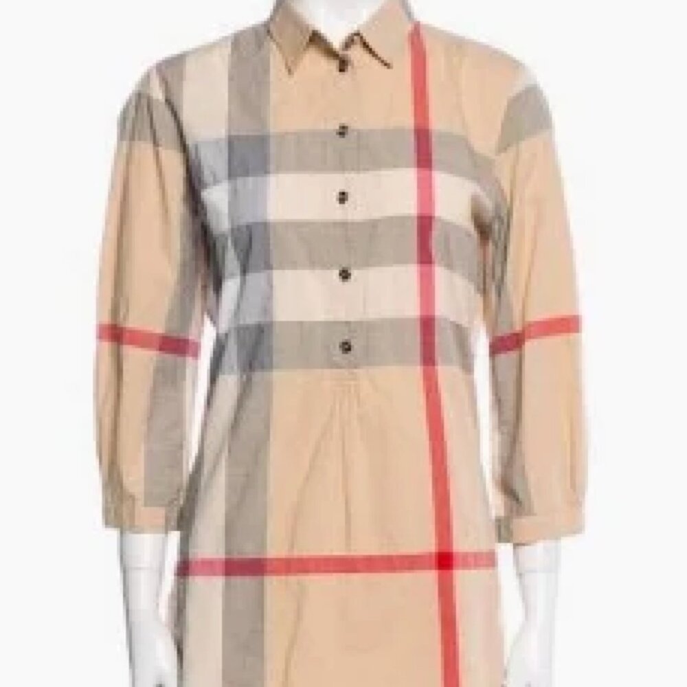 Burberry Brit Plaid Print Three-Quarter Sleeve Tunic